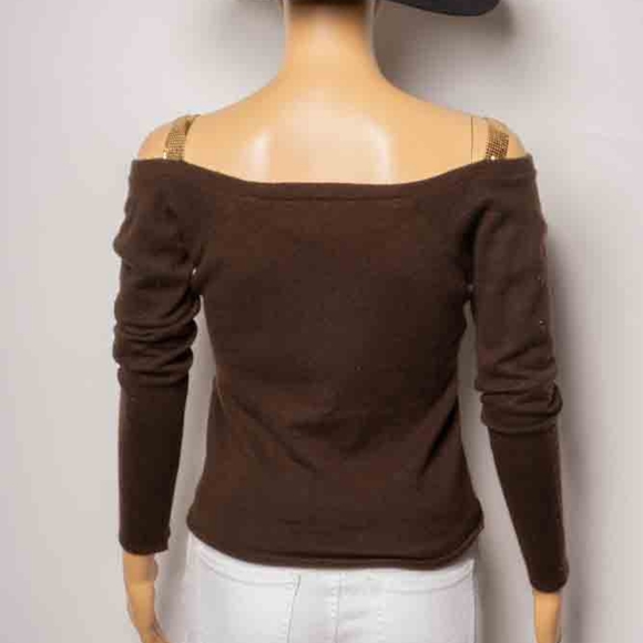 Brown Cashmere sweater w/ gold chainmail straps - Picture 3 of 4